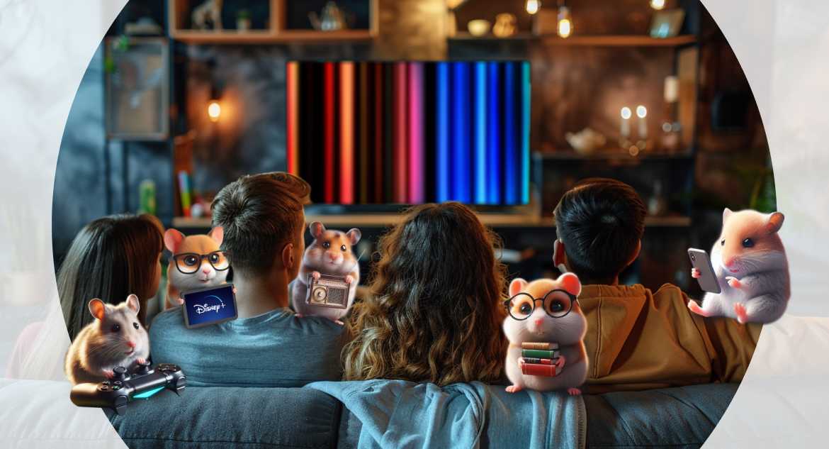 young-people-sitting-in-living-room-and-watching-netflix-while-hamsters-holding-books-radio-smartphone-game-console-think-how-to-use-ai-in-media-and-entertainment