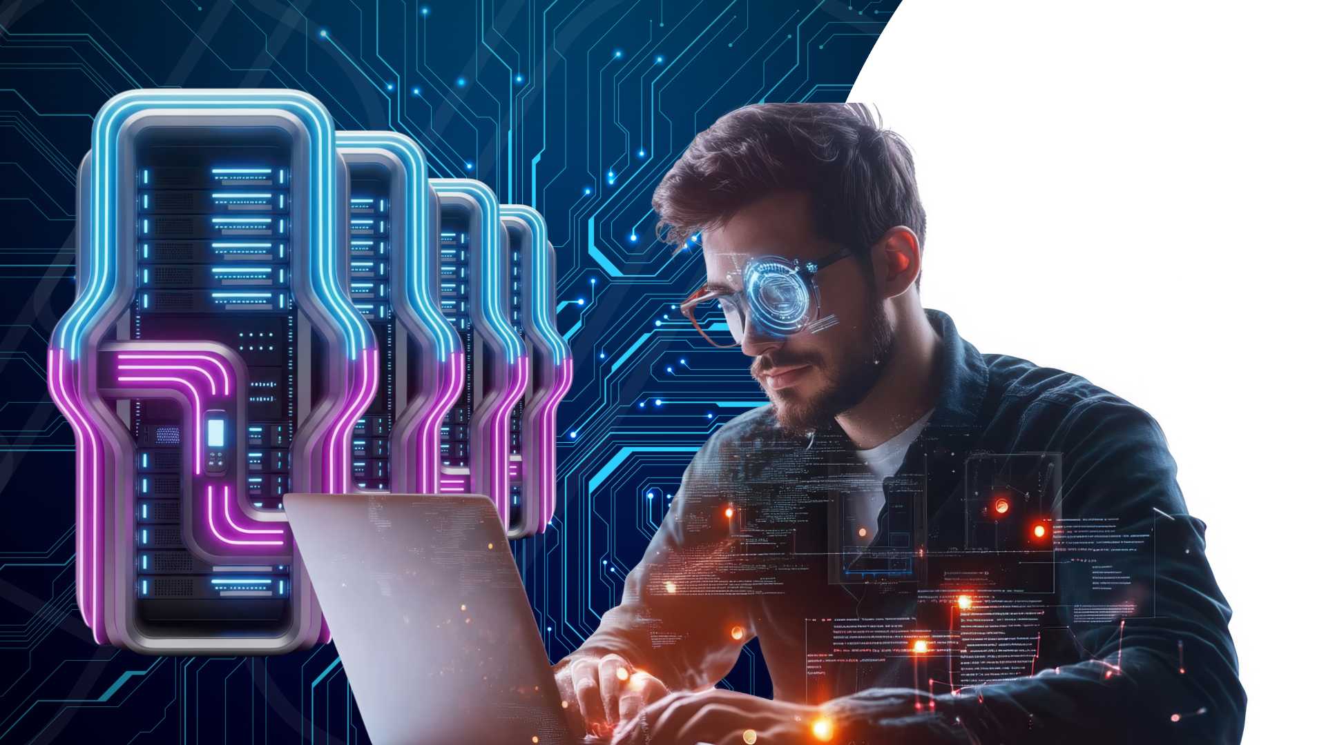 developers-collaborating-contrasted-with-an-ai-powered-character-at-a-computer