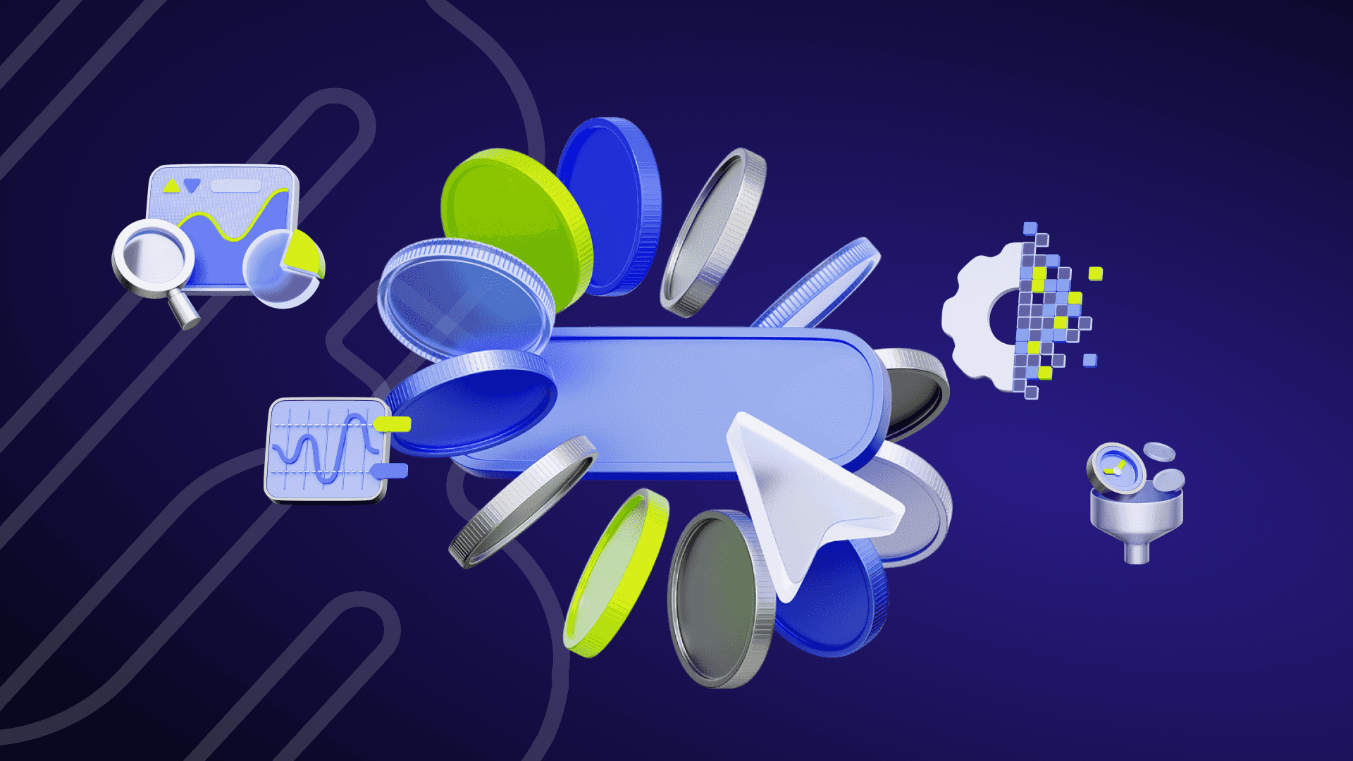 Abstract 3D illustration representing legacy system migration and dependency mapping in fintech