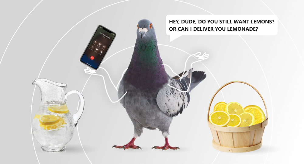 pigeon with lemons offers company to choose outsourcing instead of hiring