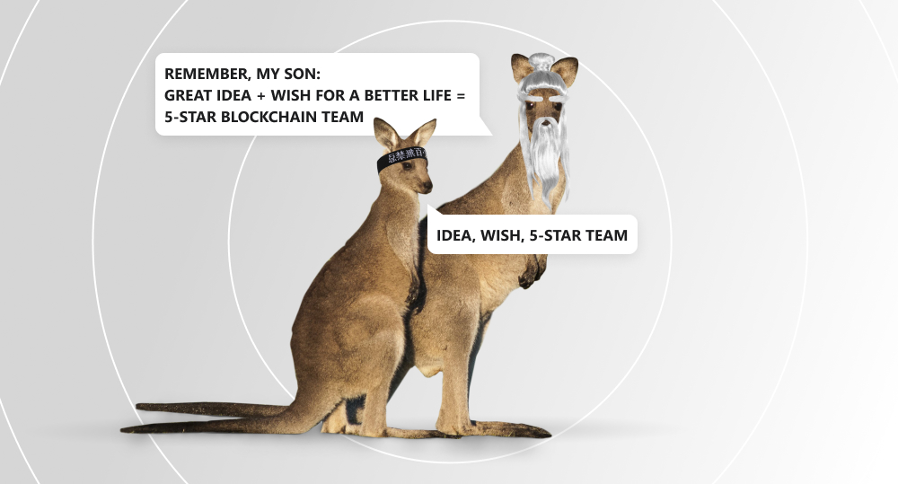 Wise old kangaroo giving its grandson a useful advice on how to get an experienced developer