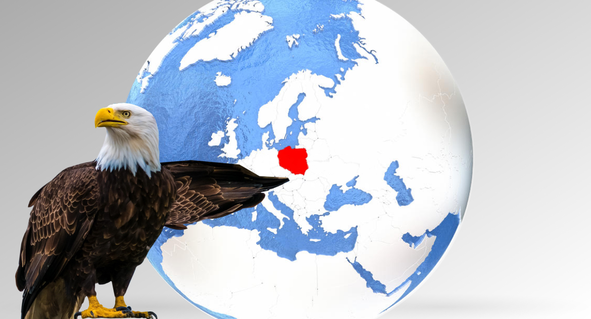 Eagle pointing at the globe and recommending to go for IT outsourcing in Poland