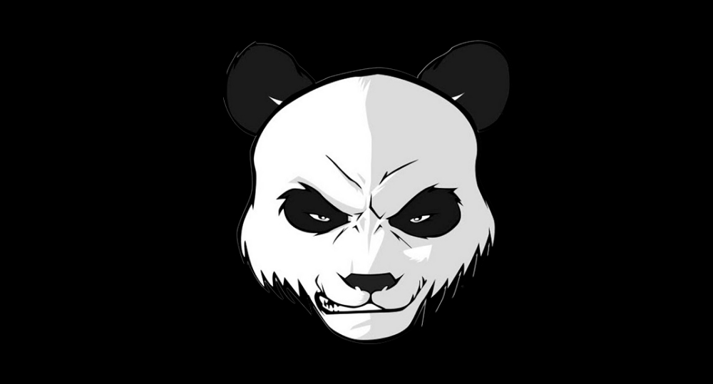 Brutal panda staring from darkness