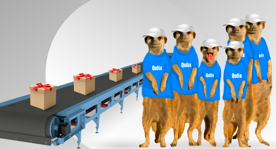 Meerkats stand at conveyor at factory, which represents use of machine learning for manufacturing companies.