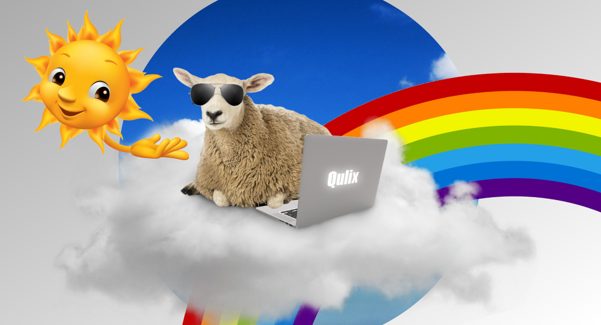 Lamb is busy with cloud development and surrounded by sun and rainbow.