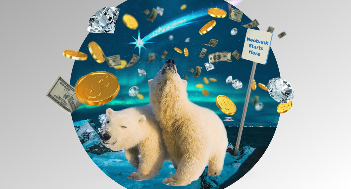 Polar bears stumble across sign that reads how to start a neobank.