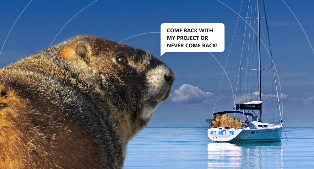 Gopher sailing its team of gopher developers offshore