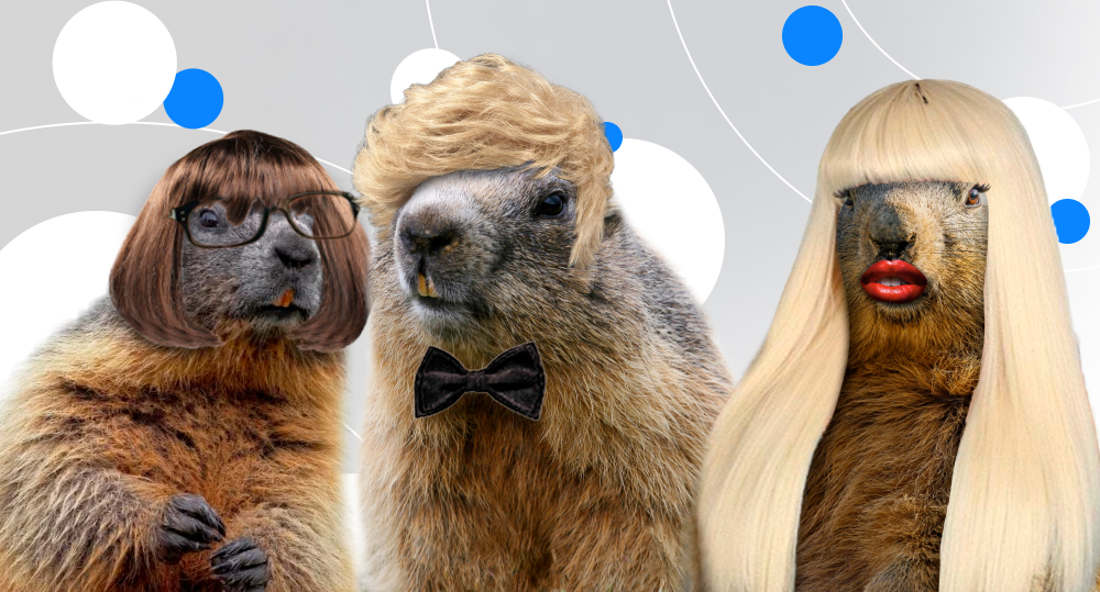 three beavers. left beaver with short brown bob and glasses. middle beaver with short curly blonde hair and bowtie. right bever with long blonde hair and bangs and red lipstick