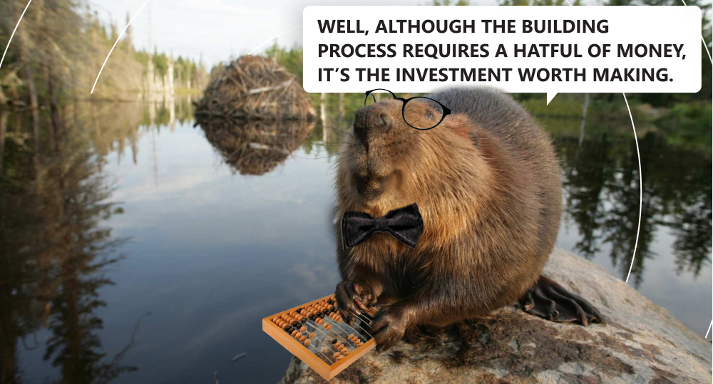 beaver in glasses sit on stone with abacus and estimate cost of saas development services