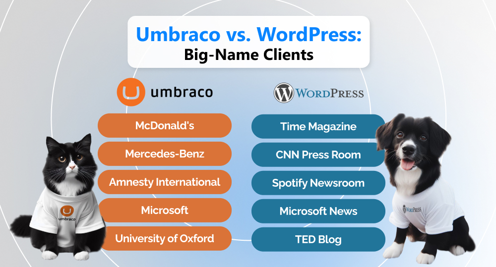 Infographics of prominent companies that use WordPress and Umbraco