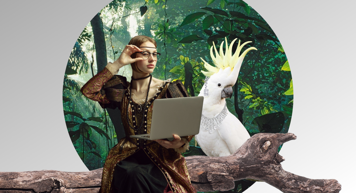 Bird and woman contemplate how to use ChatGPT API.
