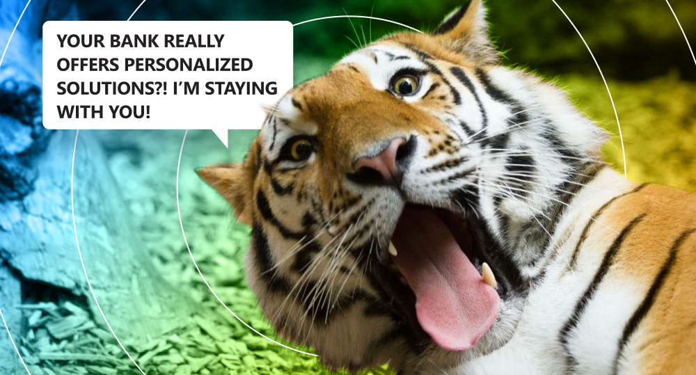 Tiger is shocked because bank offers personalized solutions.