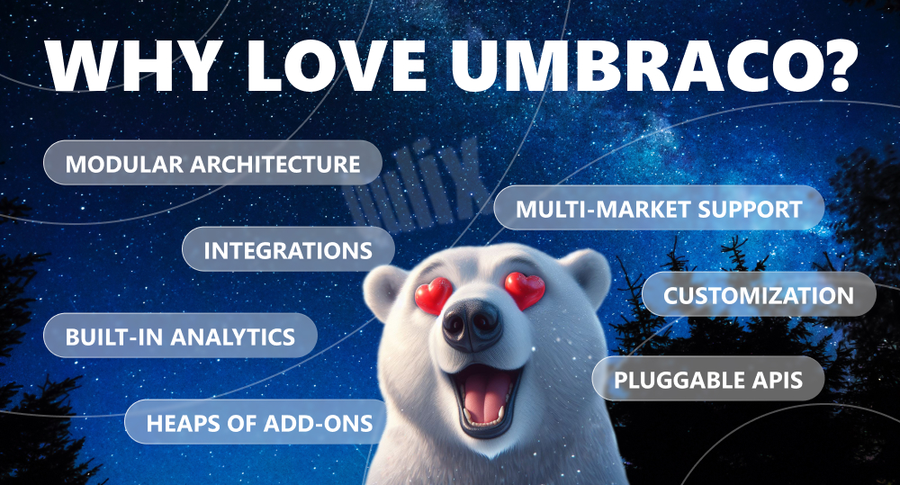 Infographics of reasons to love Umbraco for ecommerce purposes