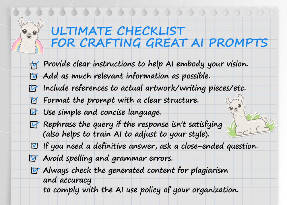 Infographics with checklist for prompt writing.